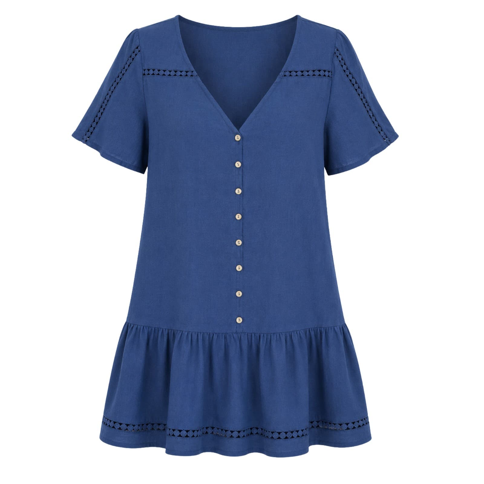 Sportsgirl Linen Blend Smock Dress Navy Blue Tiered Mini Boho AUS 10 US 6 NWT — photo 1 of 9