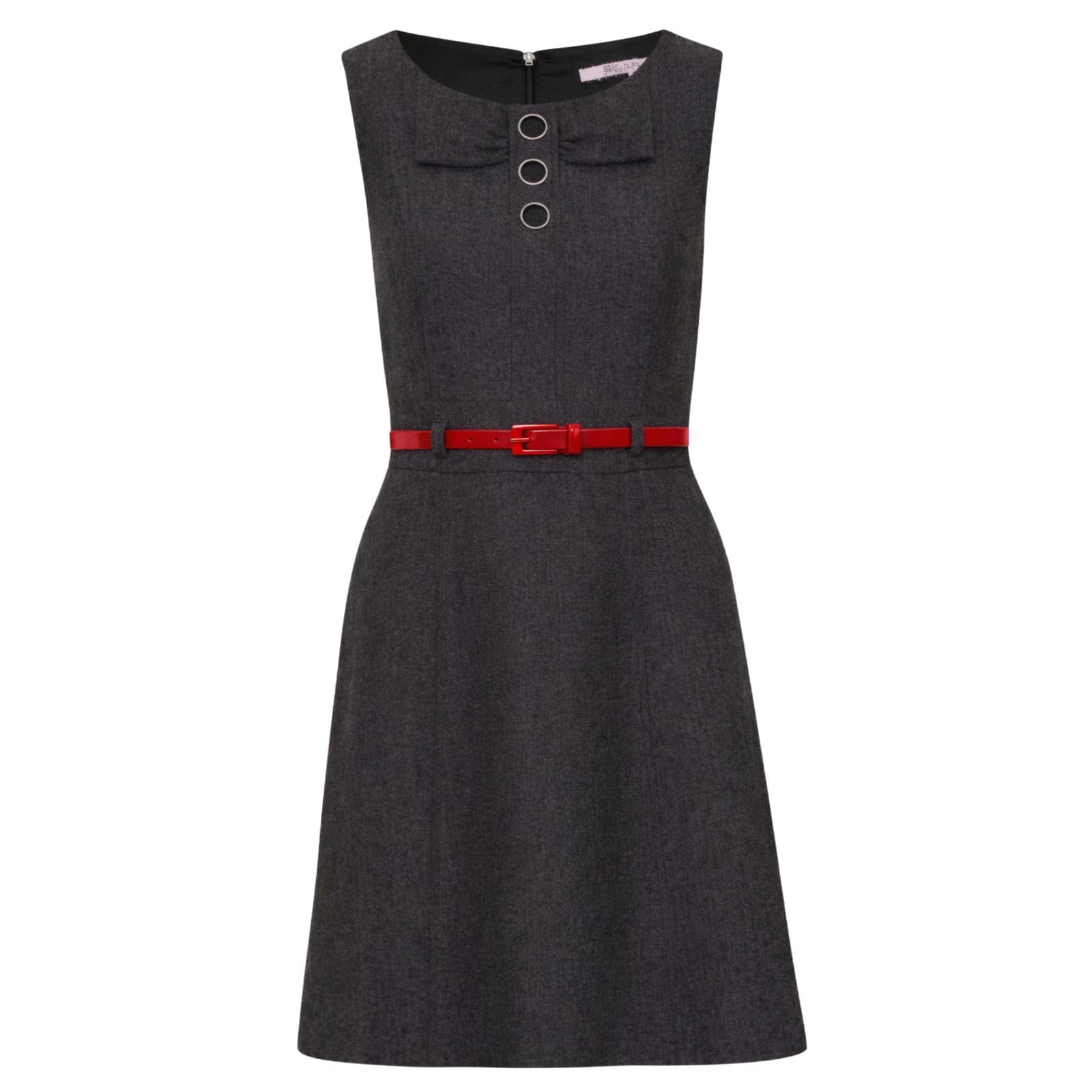 Review Dress Grey Herringbone A Line Belted Wool Corporate Size AUS 12 US 8 — photo 1 of 9