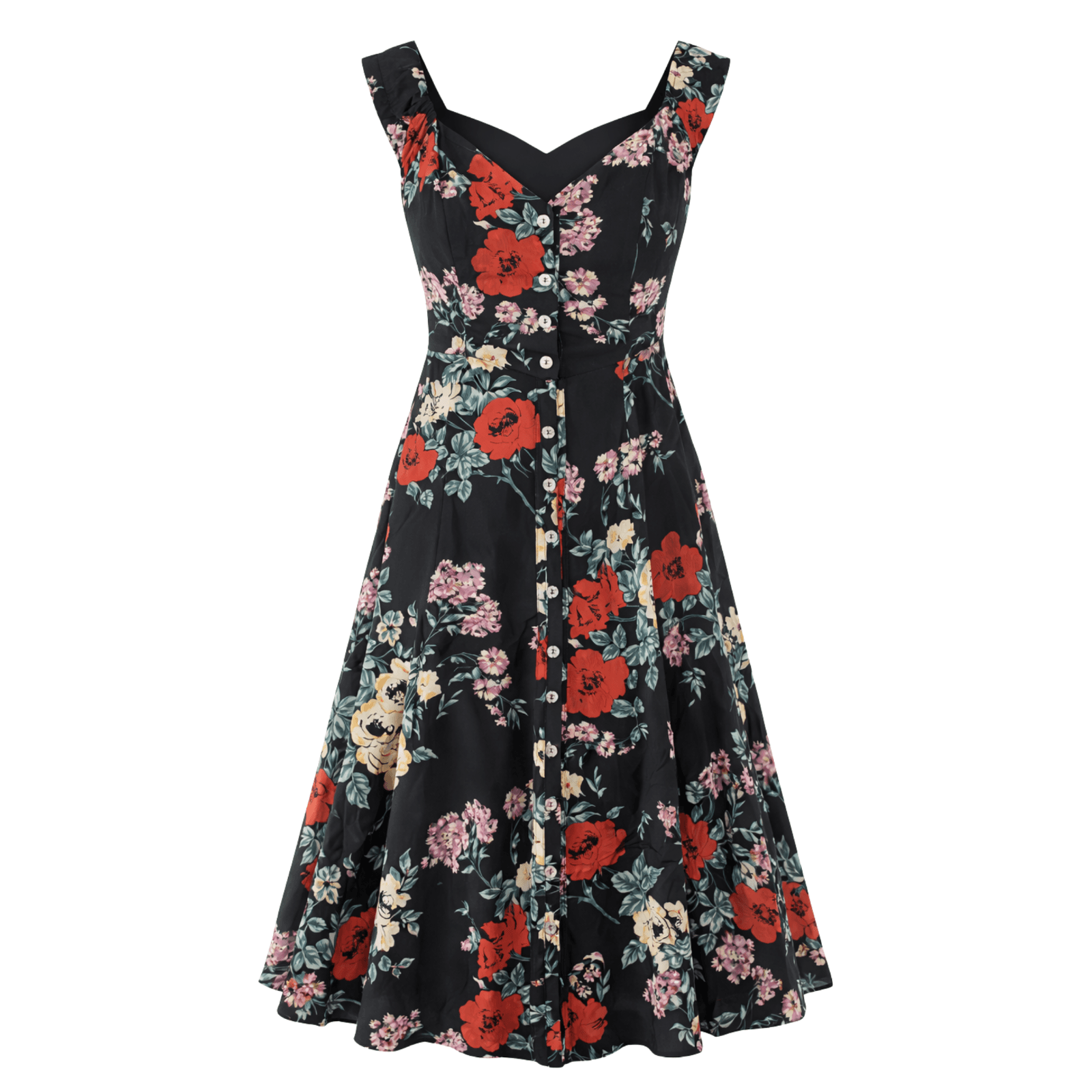 Kivari Dress Black Floral Boho Midi Button Fit Flare Summer Size XL AUS 14 US 10 — photo 1 of 9