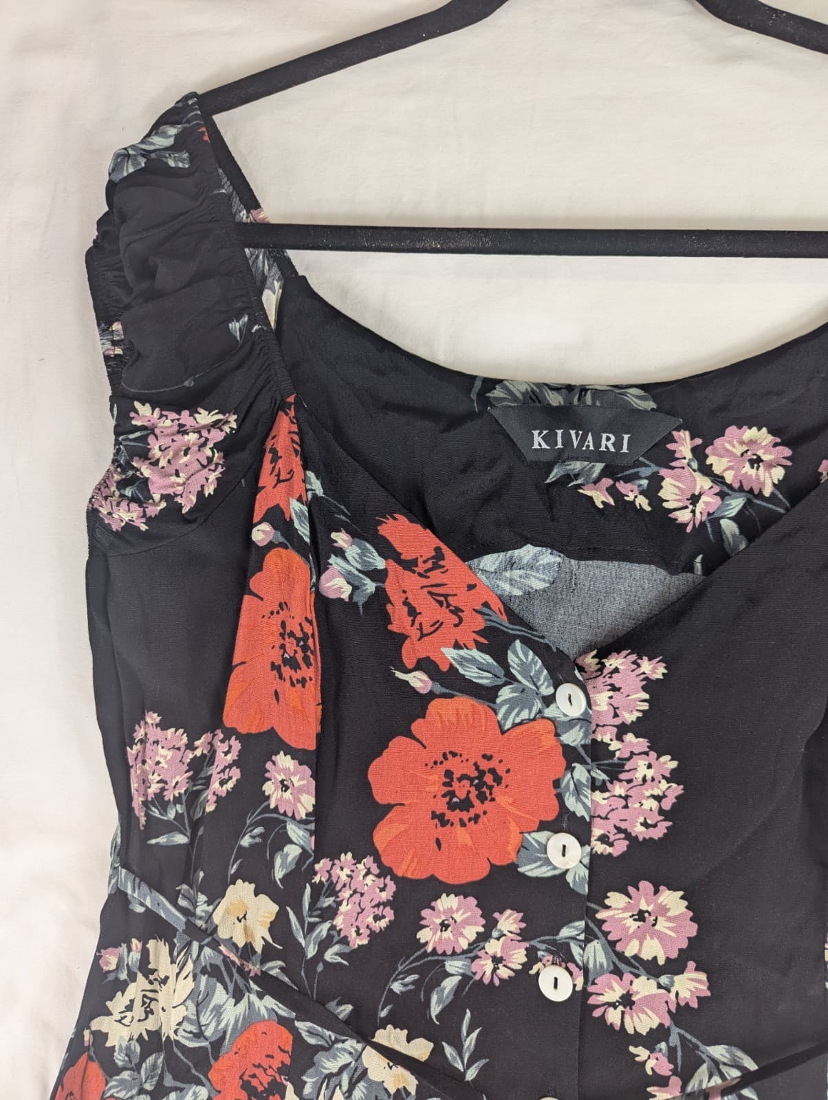 Kivari Dress Black Floral Boho Midi Button Fit Flare Summer Size XL AUS 14 US 10 — photo 6 of 9