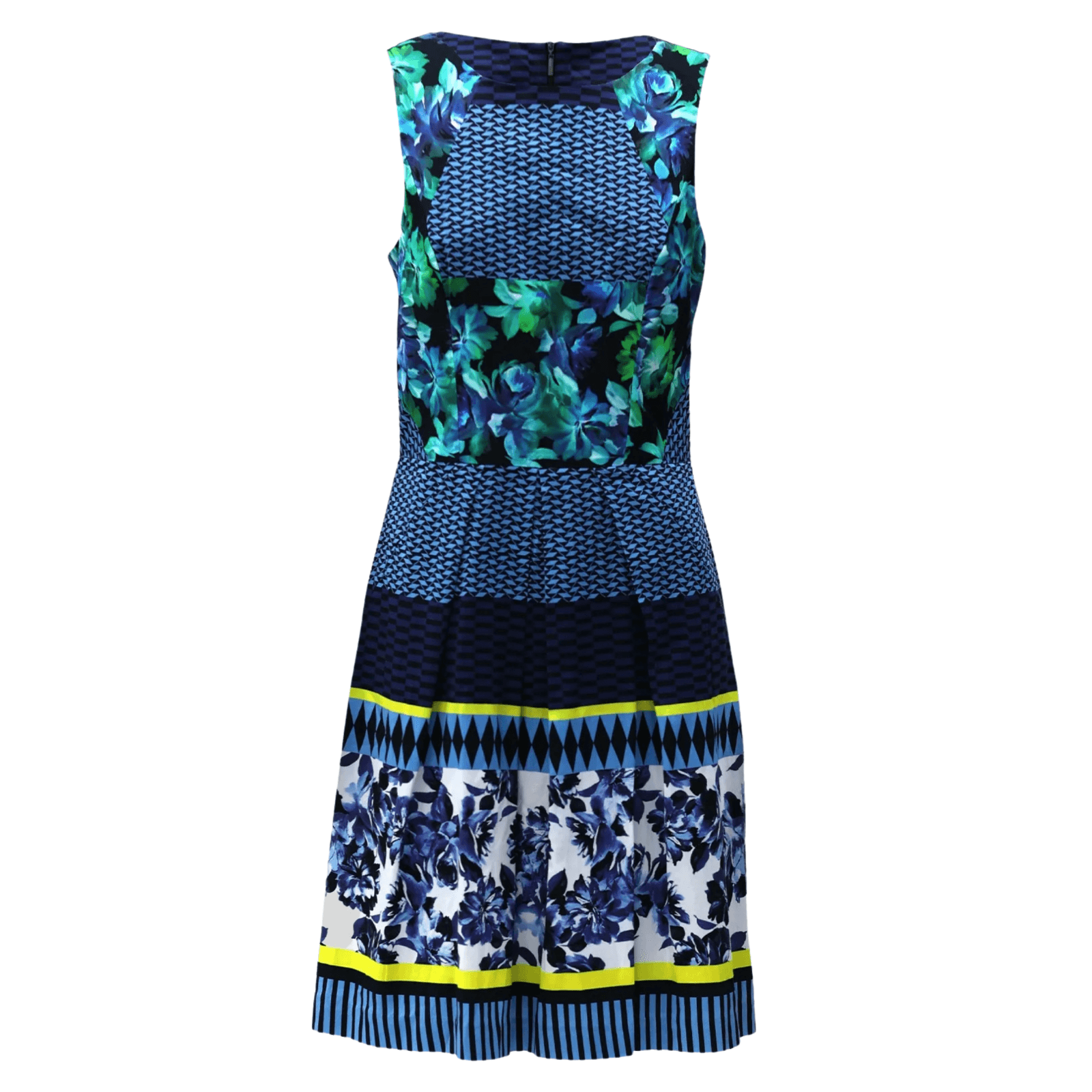 Cue Dress Blue Yellow Cotton Office Cocktail Summer Floral Size Aus 10 US 6 — photo 1 of 5