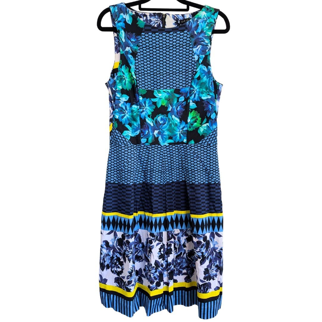 Cue Dress Blue Yellow Cotton Office Cocktail Summer Floral Size Aus 10 US 6 — photo 2 of 5