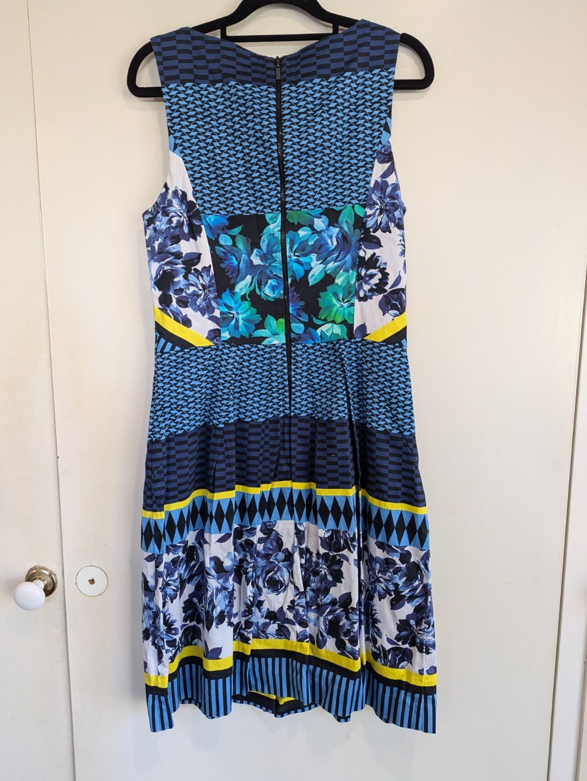 Cue Dress Blue Yellow Cotton Office Cocktail Summer Floral Size Aus 10 US 6 — photo 5 of 5