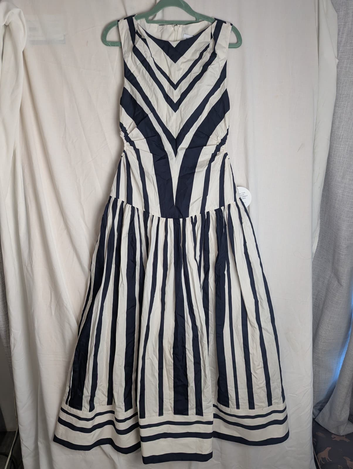 Sheike Dress Size Aus 8 US 4 Navy White Chevron Midi 100% Cotton NWT Cocktail — photo 2 of 11