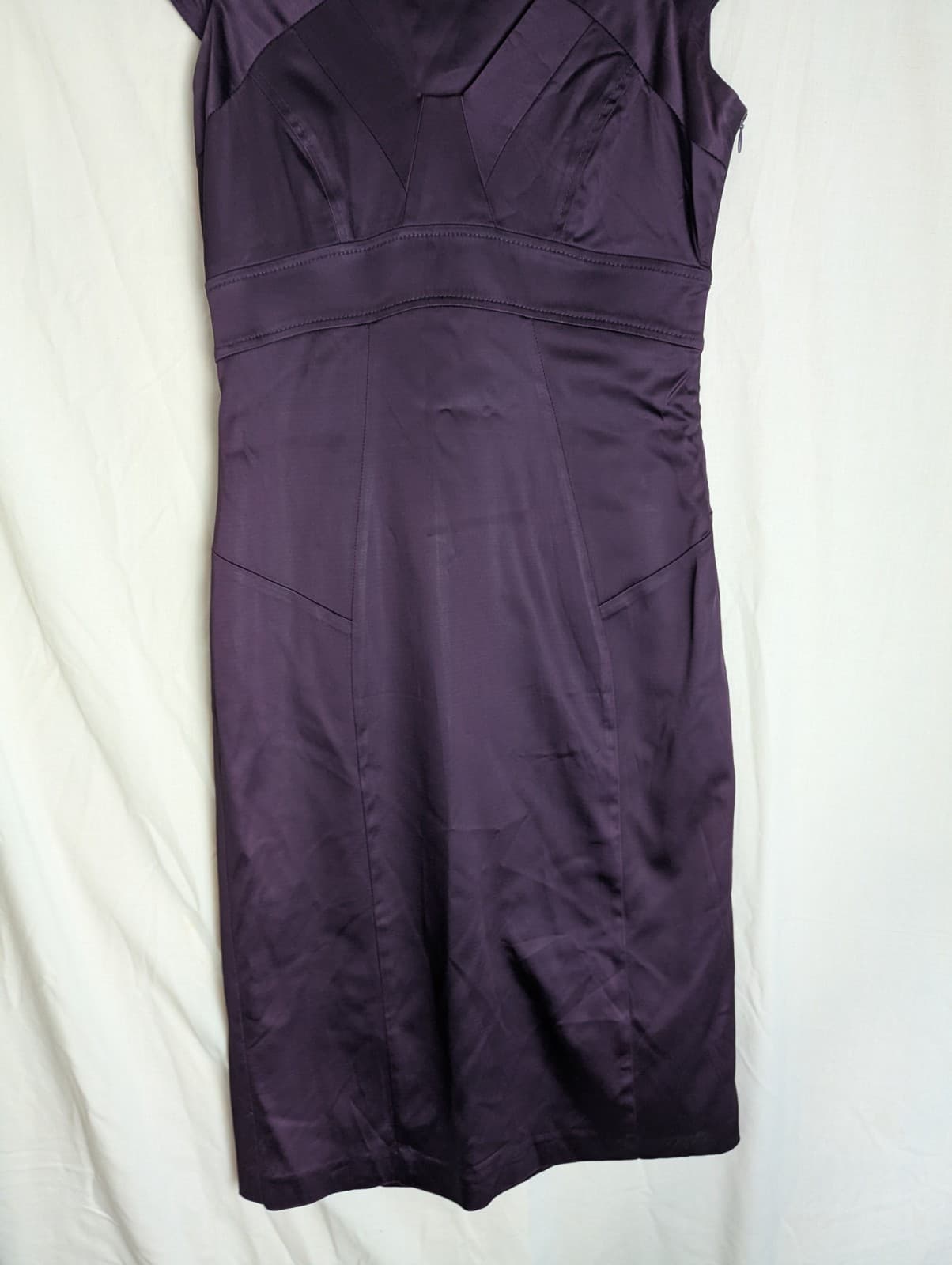 Cue Dress Purple Retro Satin Pencil Ruffle Back Cocktail Wiggle Pinup Size 10 — photo 4 of 15