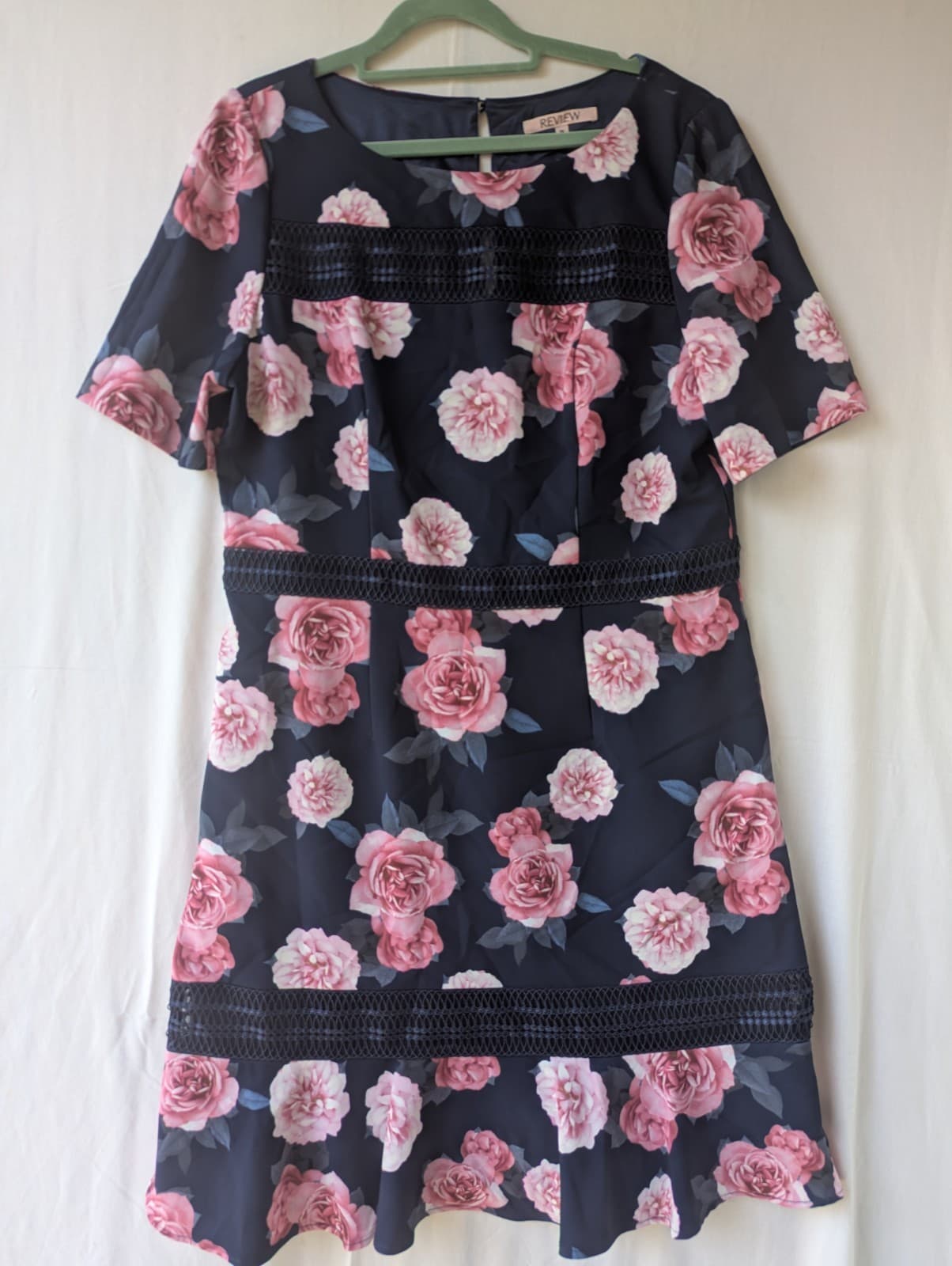 Review Dress Navy Pink Floral Plus Size Fit Flare Midi Plus Size Aus 16 US 12 — photo 2 of 10