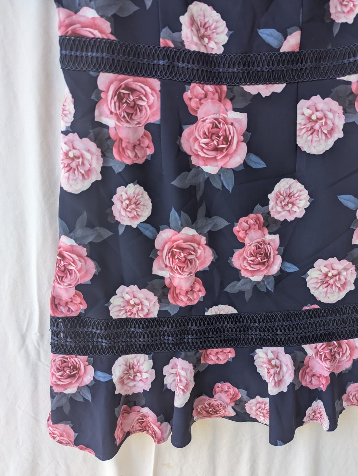Review Dress Navy Pink Floral Plus Size Fit Flare Midi Plus Size Aus 16 US 12 — photo 3 of 10