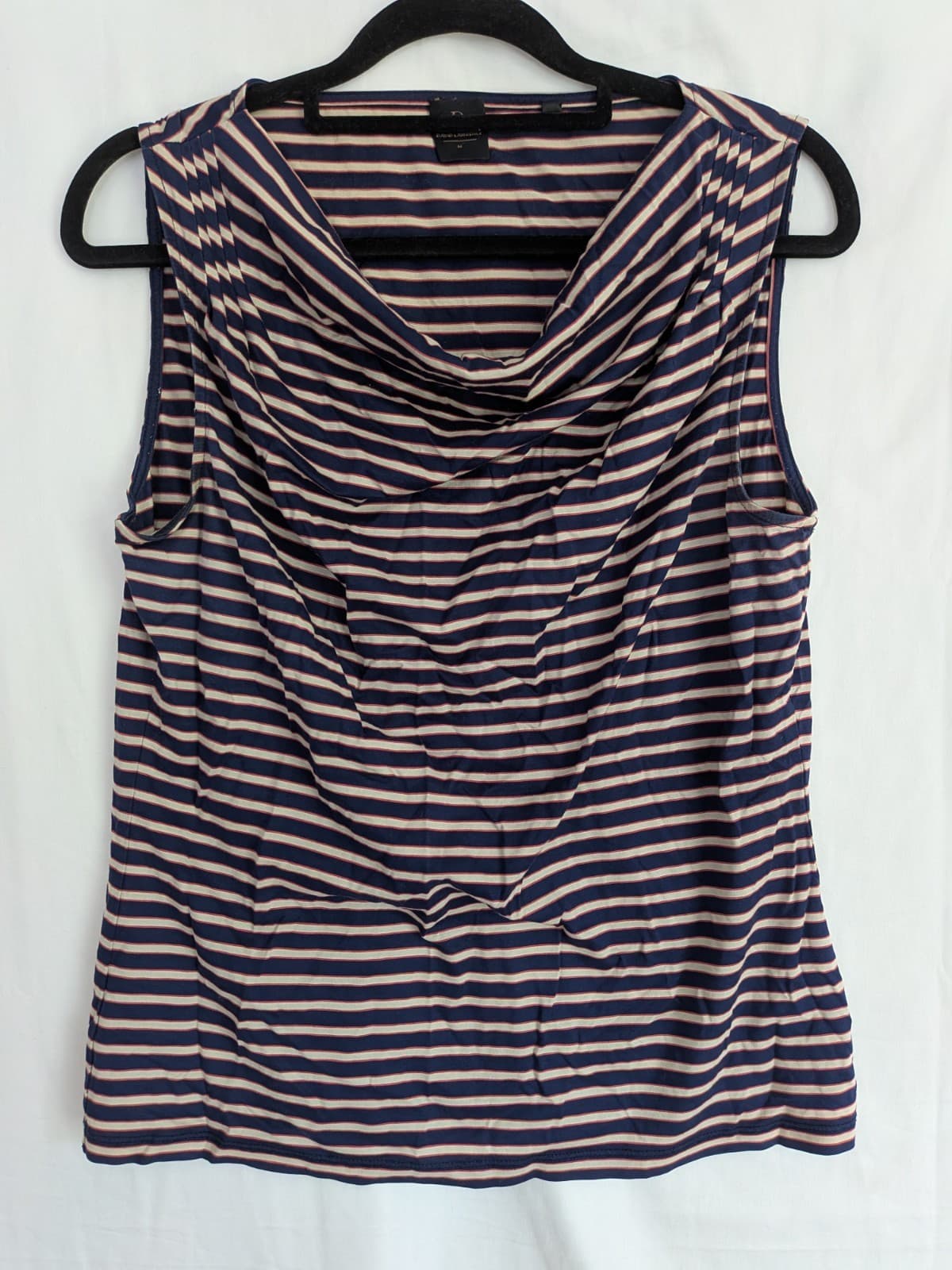 David Lawrence Sleeveless Cowl Neck Top Navy Pink Stripe Stretch Tank Size M — photo 3 of 7