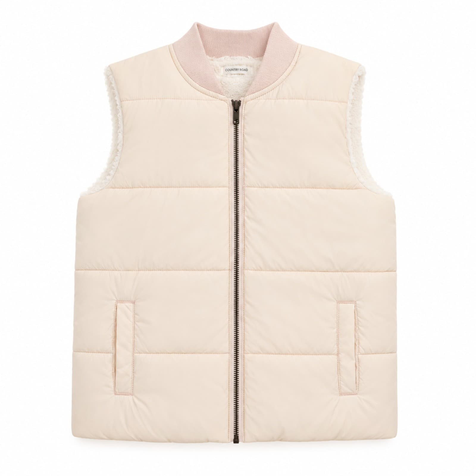 Country Road Kids Puffer Vest Pink Cream Teddy Lined Zip Jacket Size 10 11 — photo 1 of 10