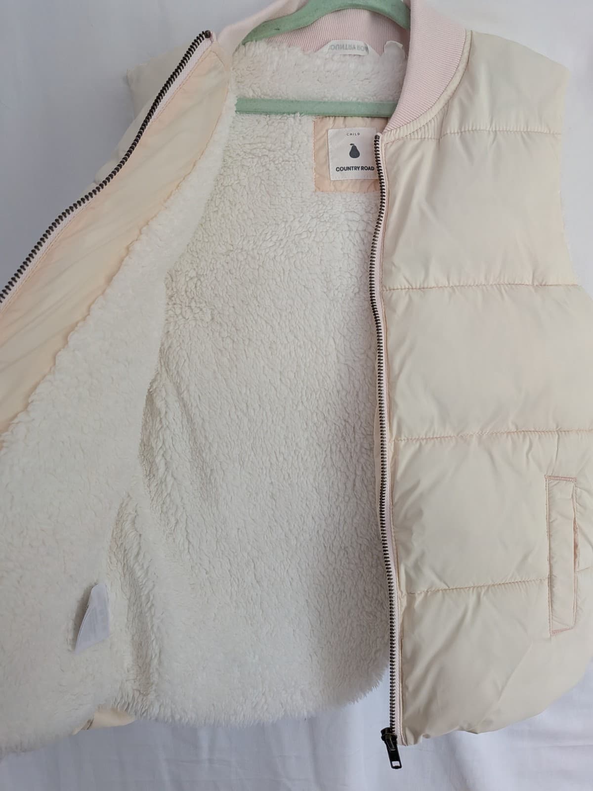 Country Road Kids Puffer Vest Pink Cream Teddy Lined Zip Jacket Size 10 11 — photo 5 of 10
