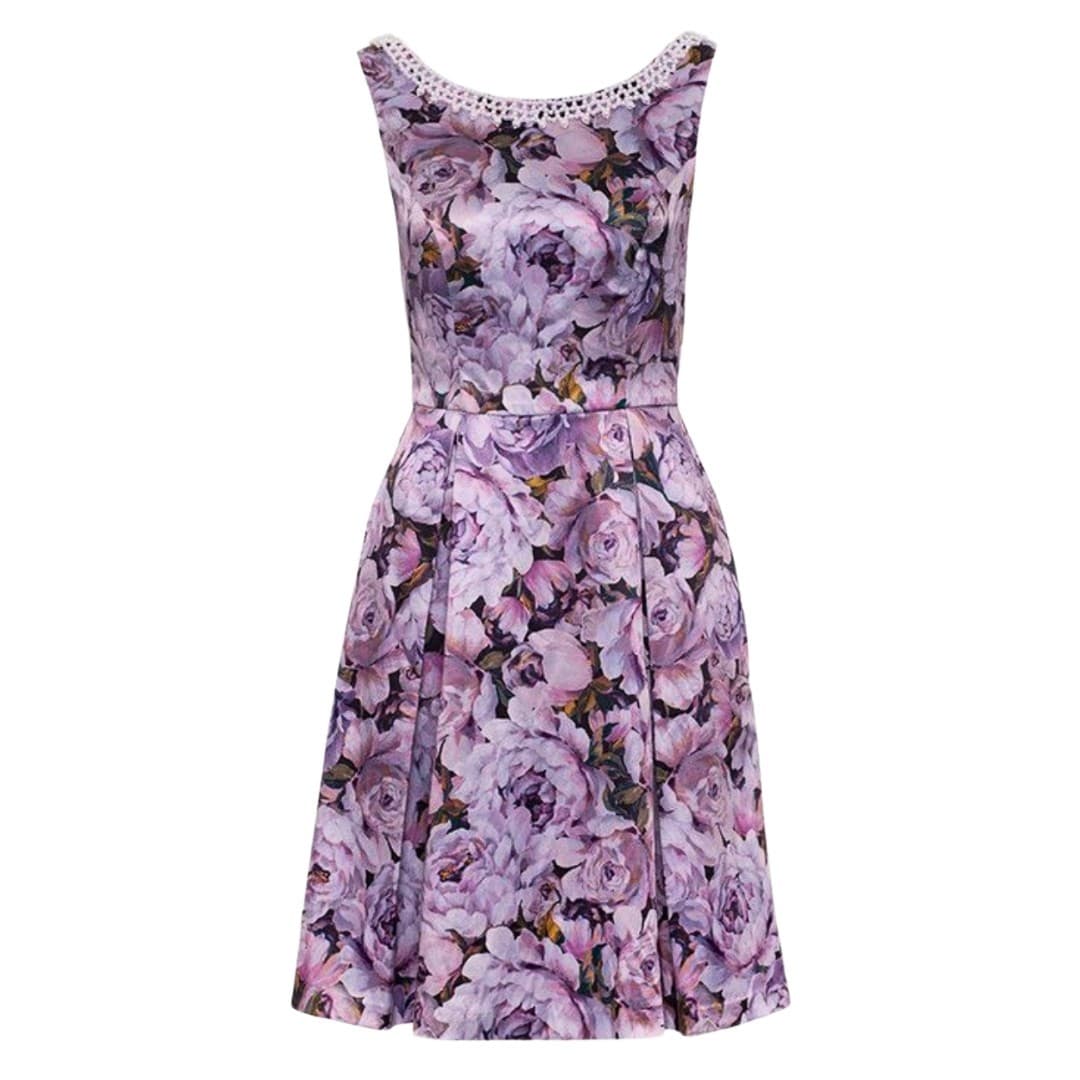 Review Dress Size Aus 6 US 2 Fit Flare Purple Floral Cocktail Retro Pinup — photo 1 of 5