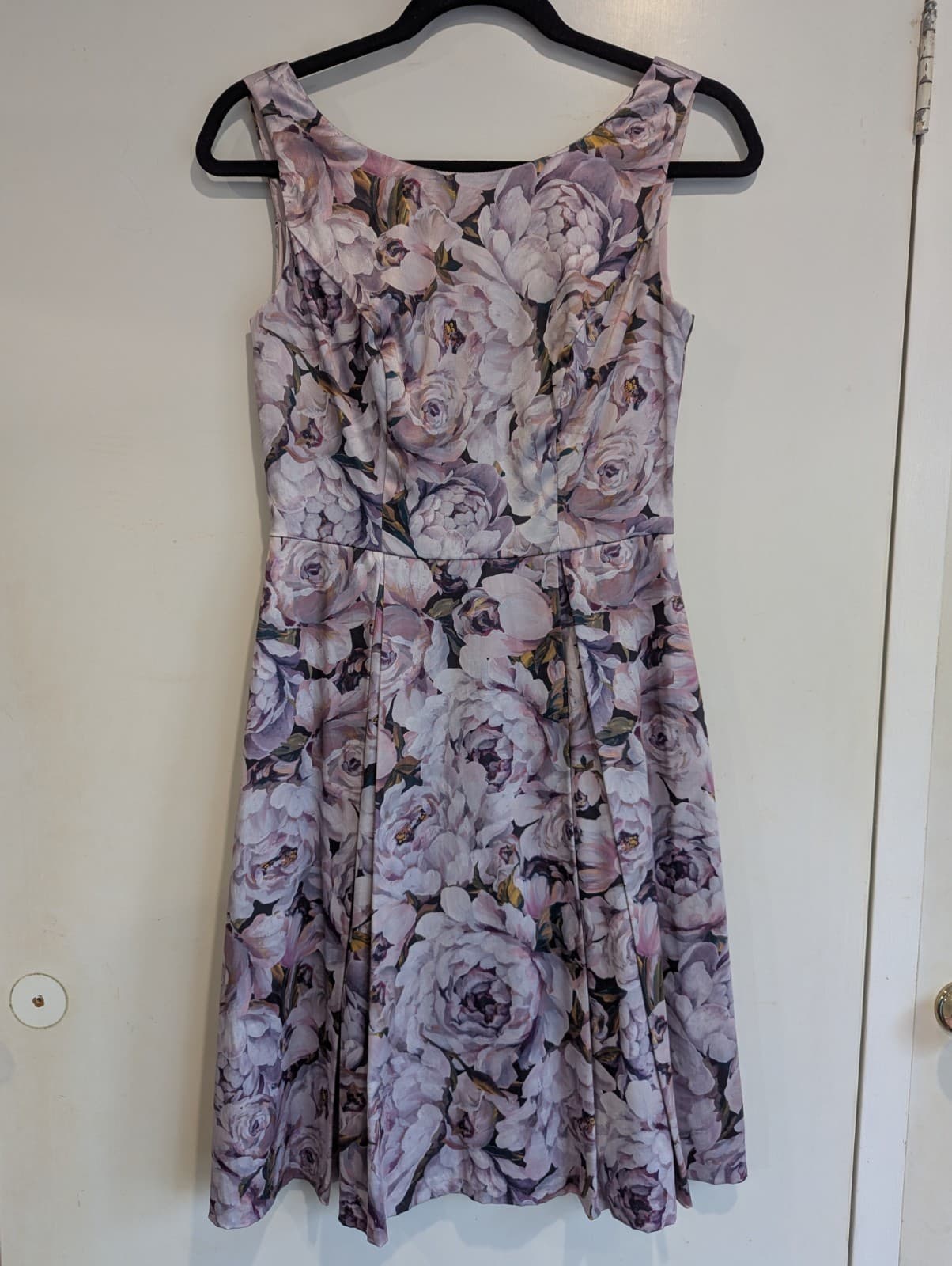 Review Dress Size Aus 6 US 2 Fit Flare Purple Floral Cocktail Retro Pinup — photo 2 of 5