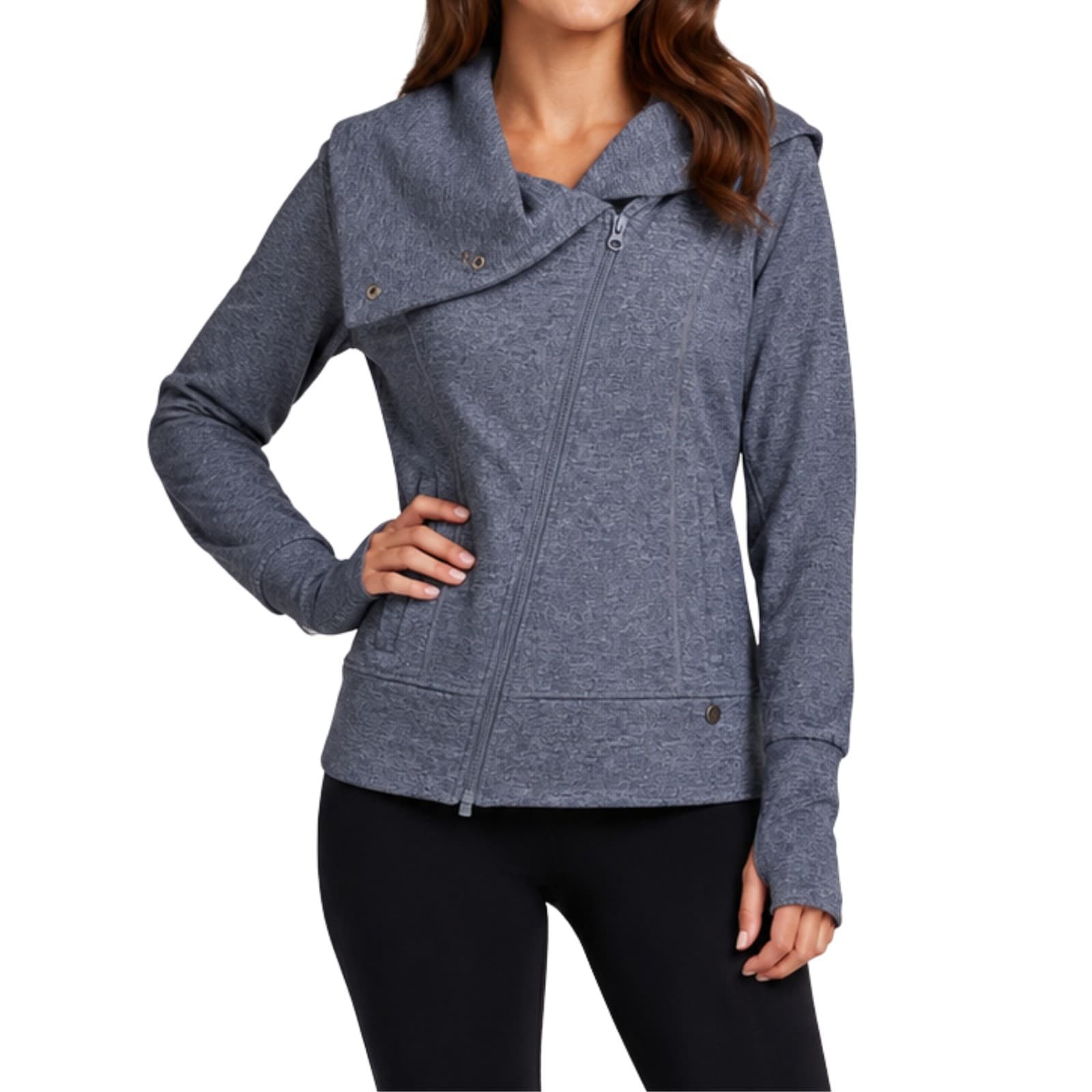LJ Black Jacket Womens M Grey Asymmetric Zip Moto Activewear Snap Collar — photo 1 of 16