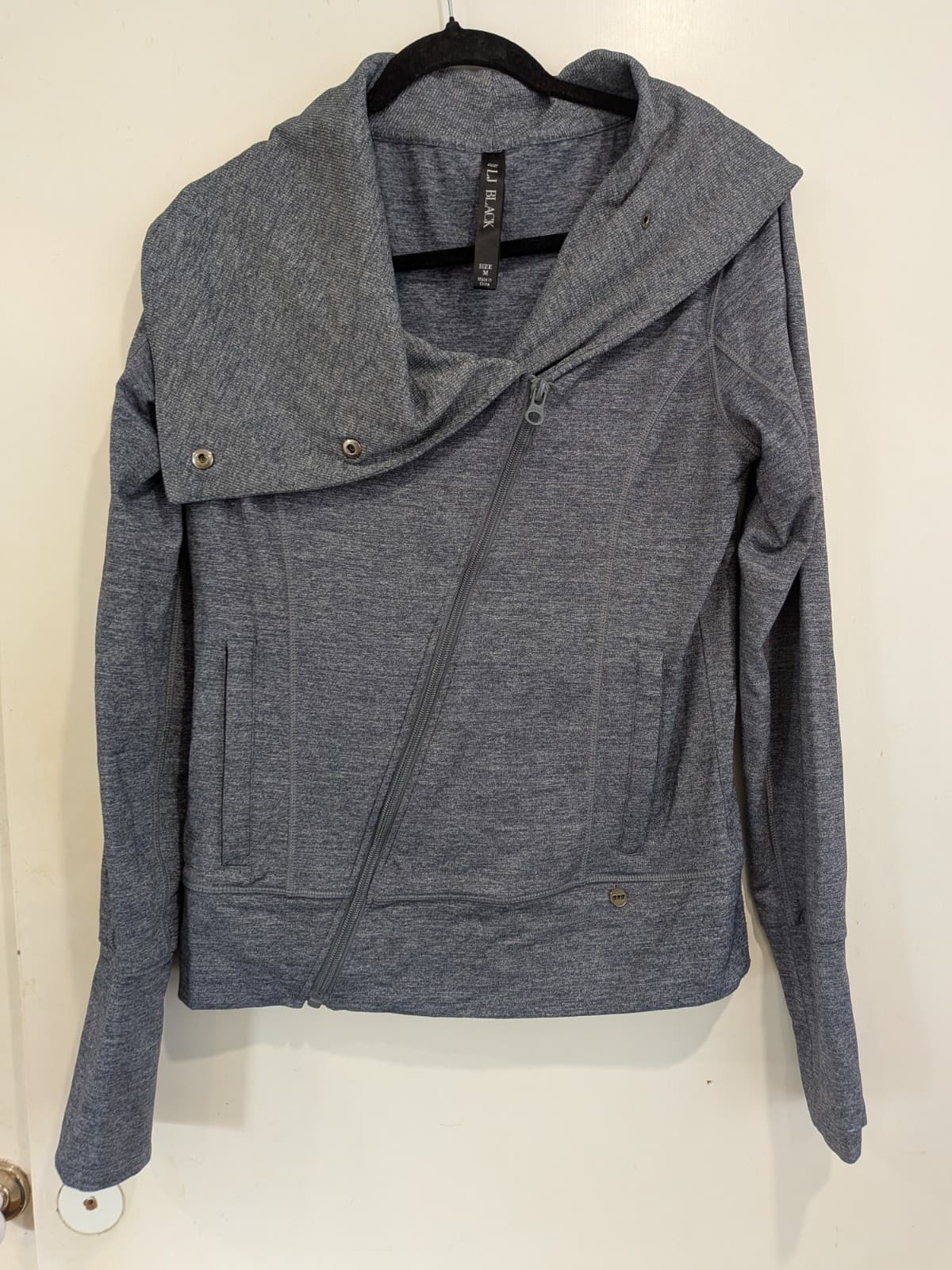LJ Black Jacket Womens M Grey Asymmetric Zip Moto Activewear Snap Collar — photo 3 of 16