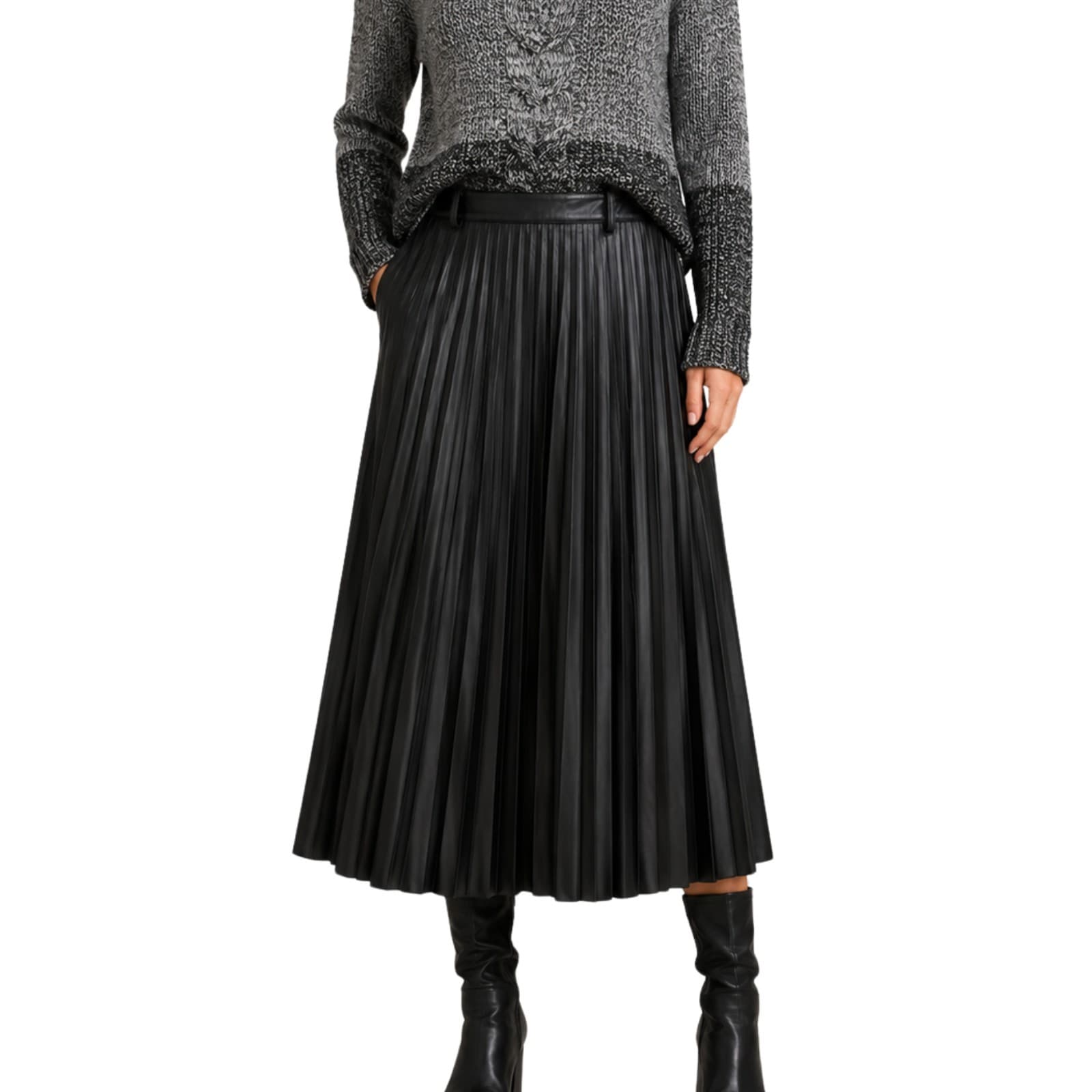 Portmans Vegan Leather Pleated Midi Skirt Black Size 14 High Waist — photo 1 of 14