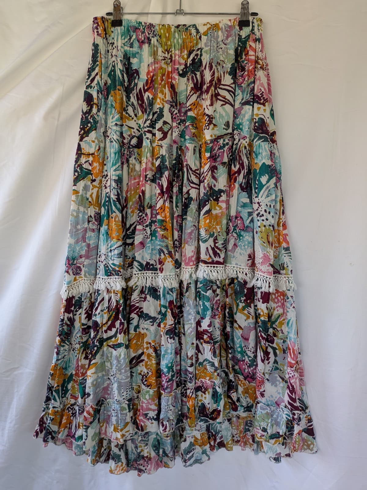 Free People Set S Boho Floral Skirt Top Lace Tiered Maxi Festival Outfit — photo 3 of 22