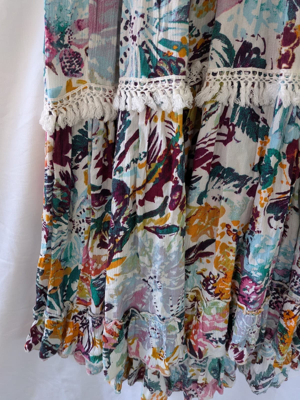 Free People Set S Boho Floral Skirt Top Lace Tiered Maxi Festival Outfit — photo 4 of 22