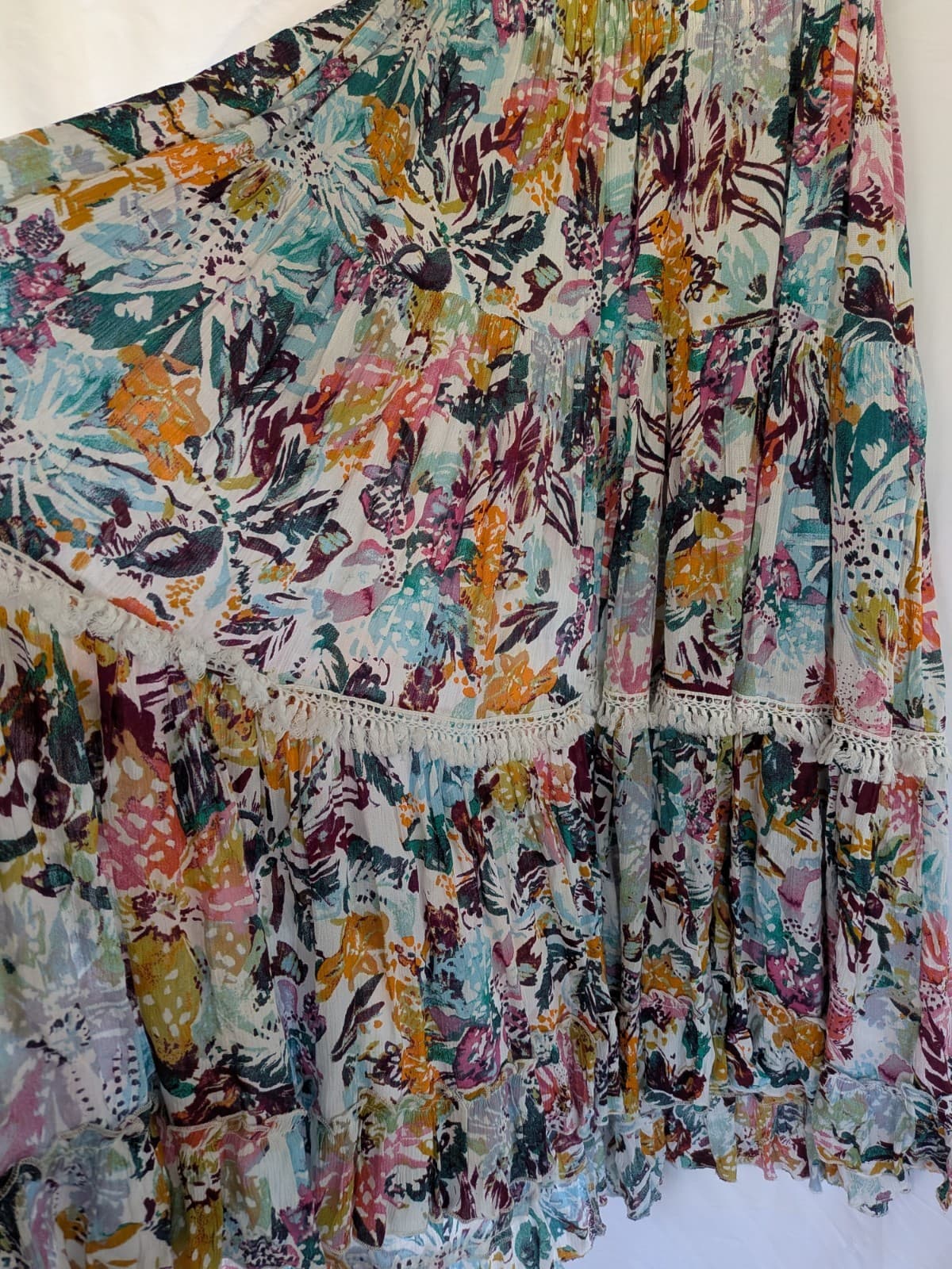 Free People Set S Boho Floral Skirt Top Lace Tiered Maxi Festival Outfit — photo 5 of 22