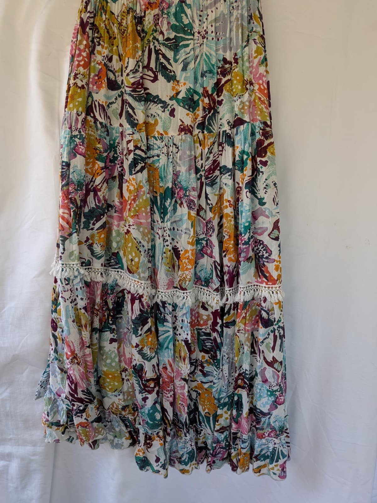 Free People Set S Boho Floral Skirt Top Lace Tiered Maxi Festival Outfit — photo 8 of 22