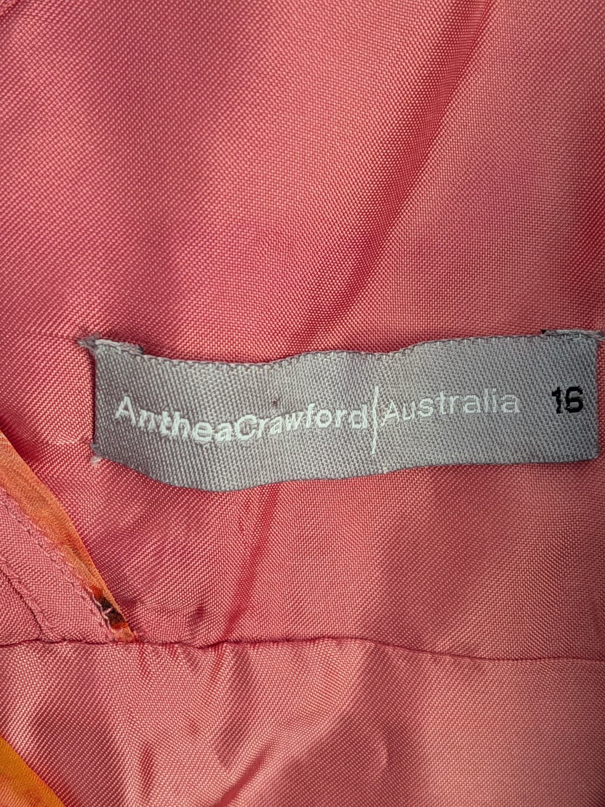 Anthea Crawford Silk Cocktail Dress Coral Orange Animal Print Occasion Size 16 — photo 14 of 16