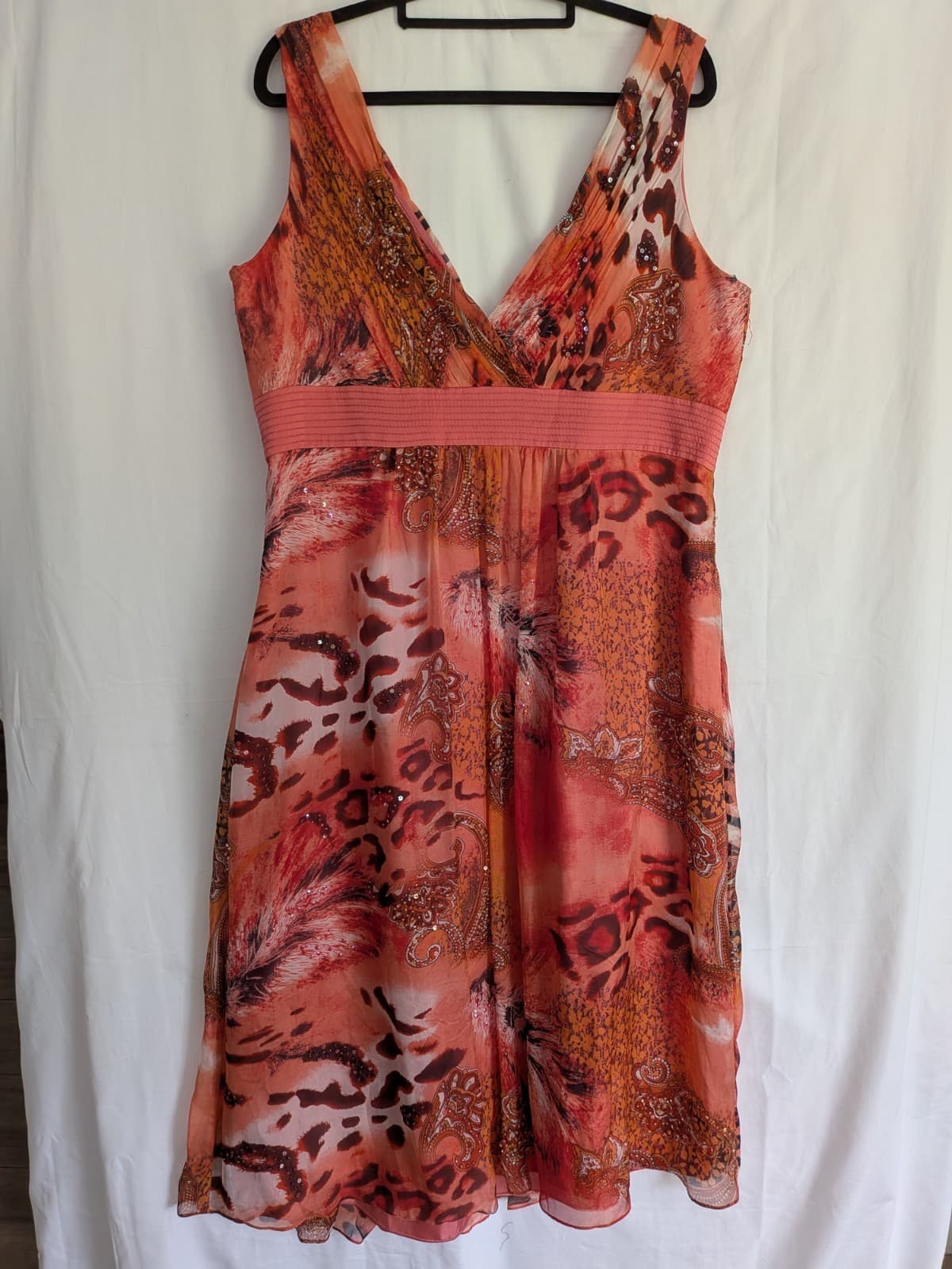 Anthea Crawford Silk Cocktail Dress Coral Orange Animal Print Occasion Size 16 — photo 16 of 16