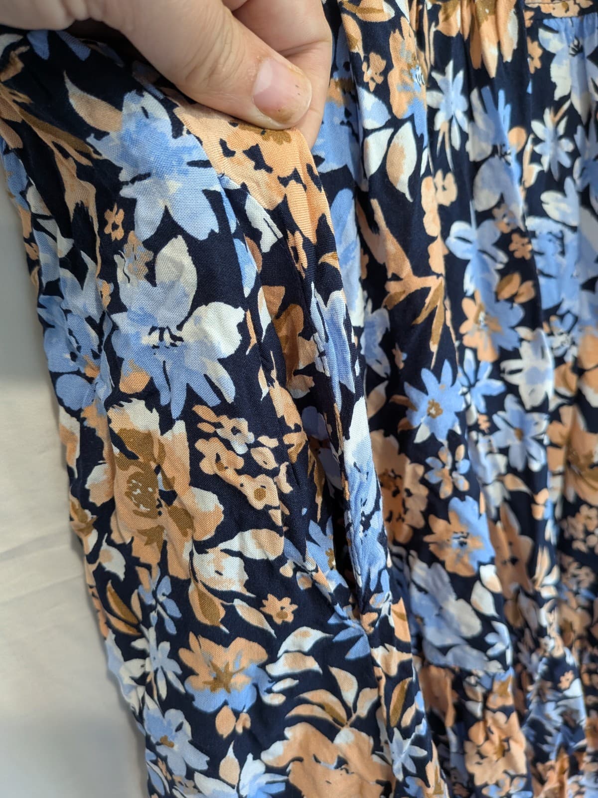 Iris Maxi Floral Mini Dress Size 16 Blue Peach Boho Cut Out Tie Back Rayon — photo 4 of 12