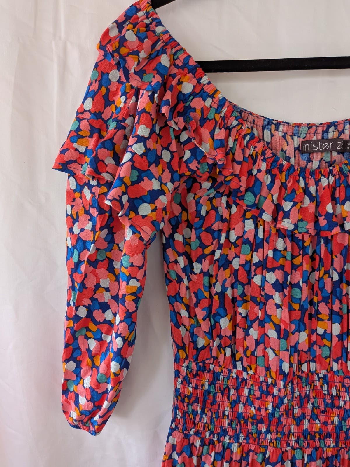 Mister Zimi Maxi Dress AU 12 Off Shoulder Shirred Tiered Boho Red Blue — photo 8 of 14