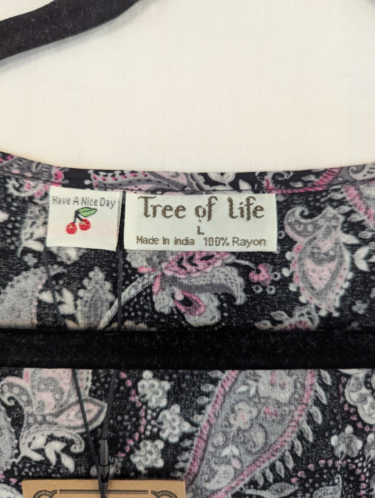 Tree of Life Dress Size L AUS 14 US 10 Black Pink Paisley Boho Short Sleeve Mini — photo 9 of 13