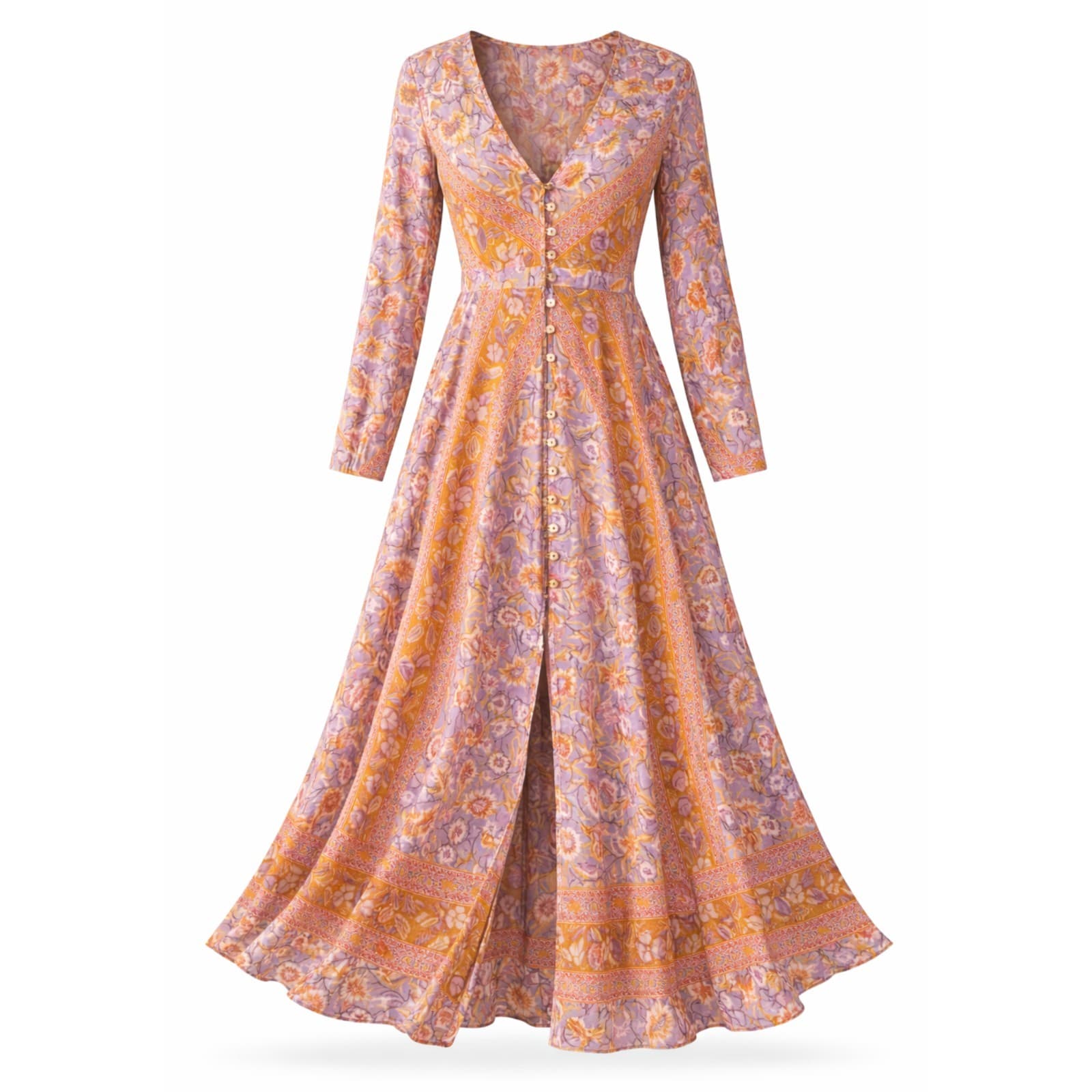 Spell Lolita Gown M Boho Floral Button Front Maxi Long Sleeve Dress — photo 1 of 15