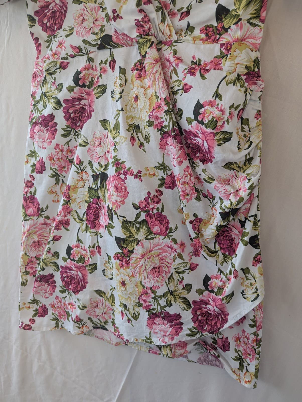 Minx & Moss Dress White Pink Floral Puff Sleeve Mini Cotton Party Size 14 — photo 5 of 13