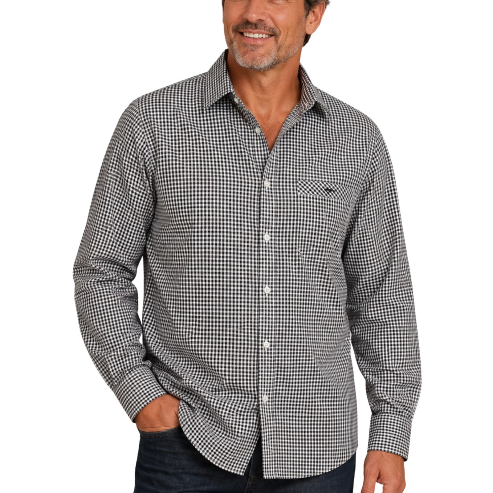 RM Williams Gingham Check Shirt Mens Large Black White Cotton Tapered Fit — photo 1 of 11
