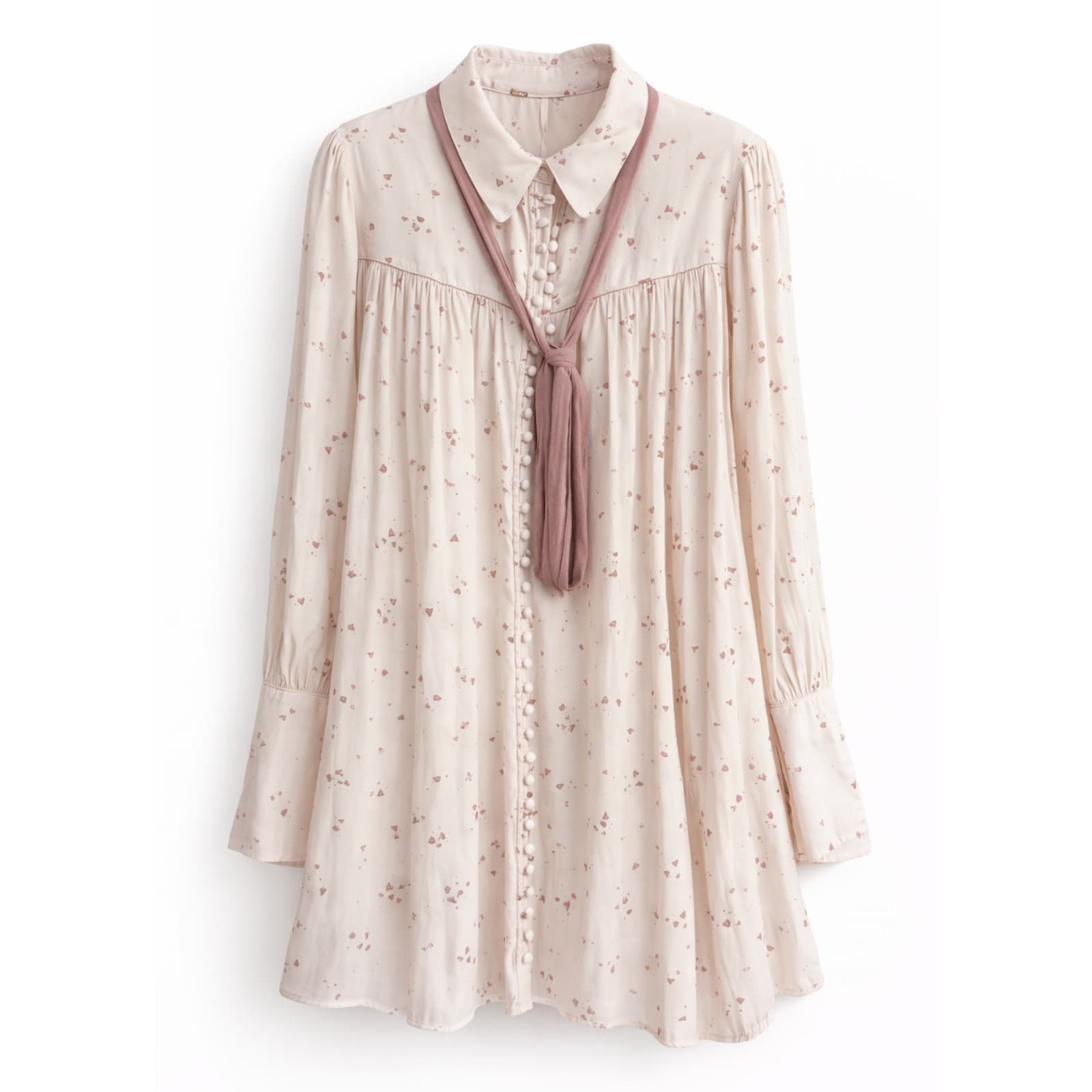 Free People Heart Print Top Size L Cream Brown Romantic Boho Blouse — photo 1 of 10