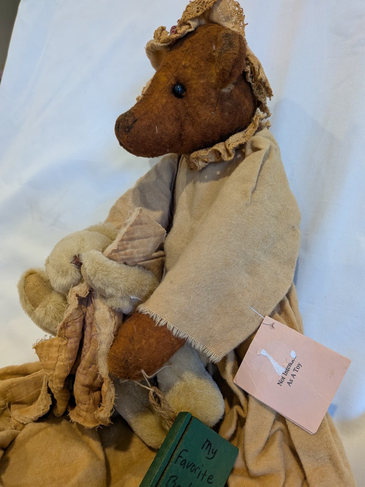 Primitive Sleepytime Bear Handmade Folk Art Plush Rag Doll Teddy Rustic Vintage — photo 5 of 13