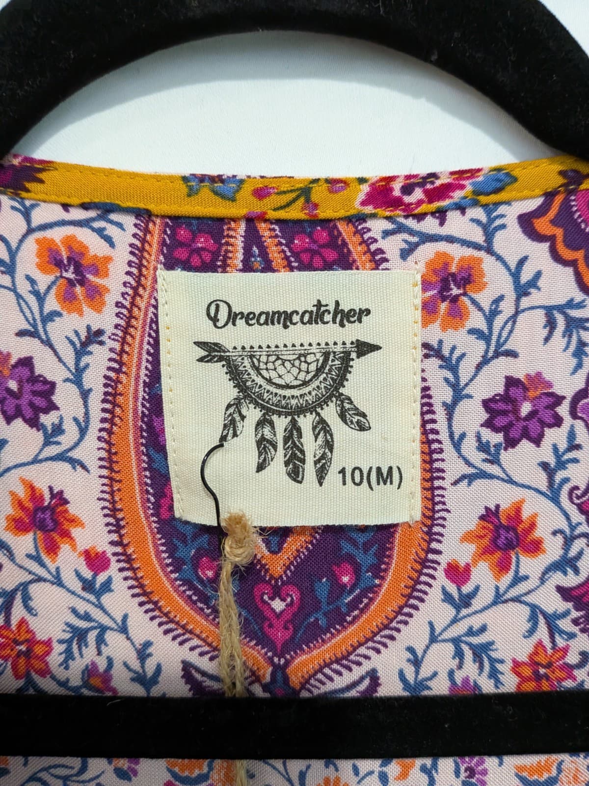 Dreamcatcher Boho Maxi Dress Size 10 M 12 Festival Floral Rayon Tiered Mustard — photo 8 of 11