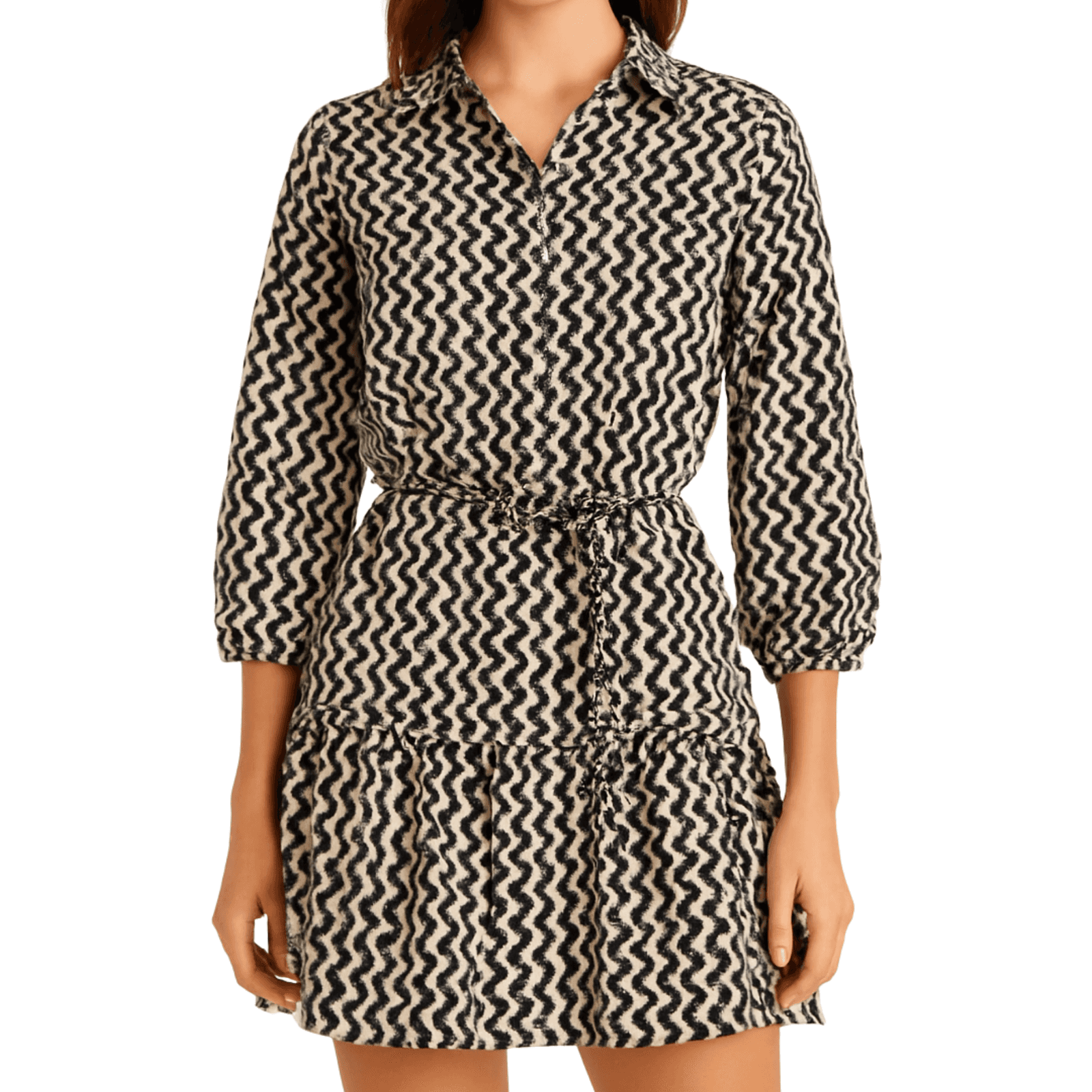 Just Jeans Plus Size Dress Aus 16 Us 12 Black White Geo Print Belted Shirt NWT — photo 1 of 10