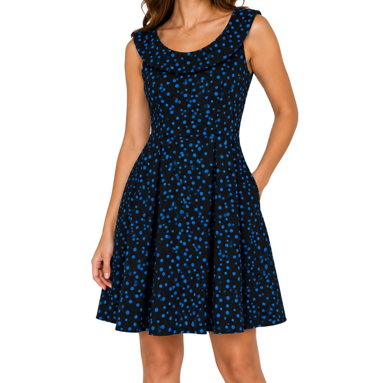 Review Retro Polka Dot Dress Size 12 Black Blue Rockabilly Pinup A Line — photo 1 of 8