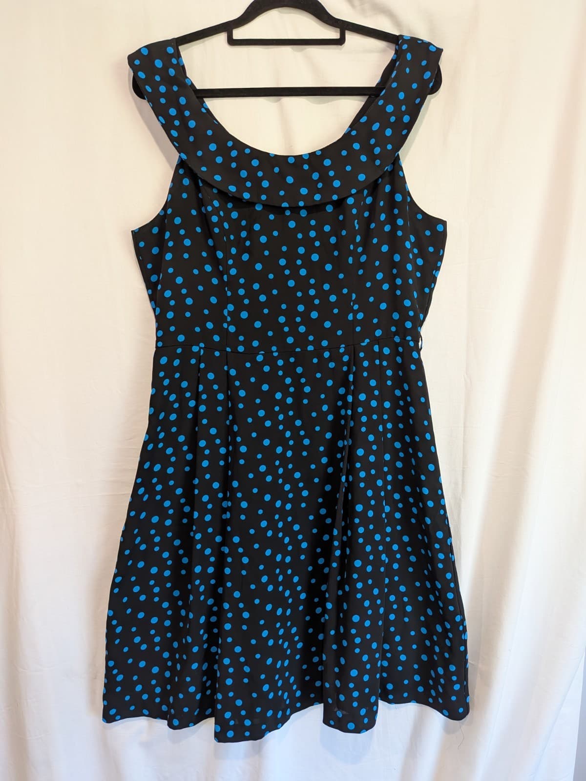 Review Retro Polka Dot Dress Size 12 Black Blue Rockabilly Pinup A Line — photo 3 of 8