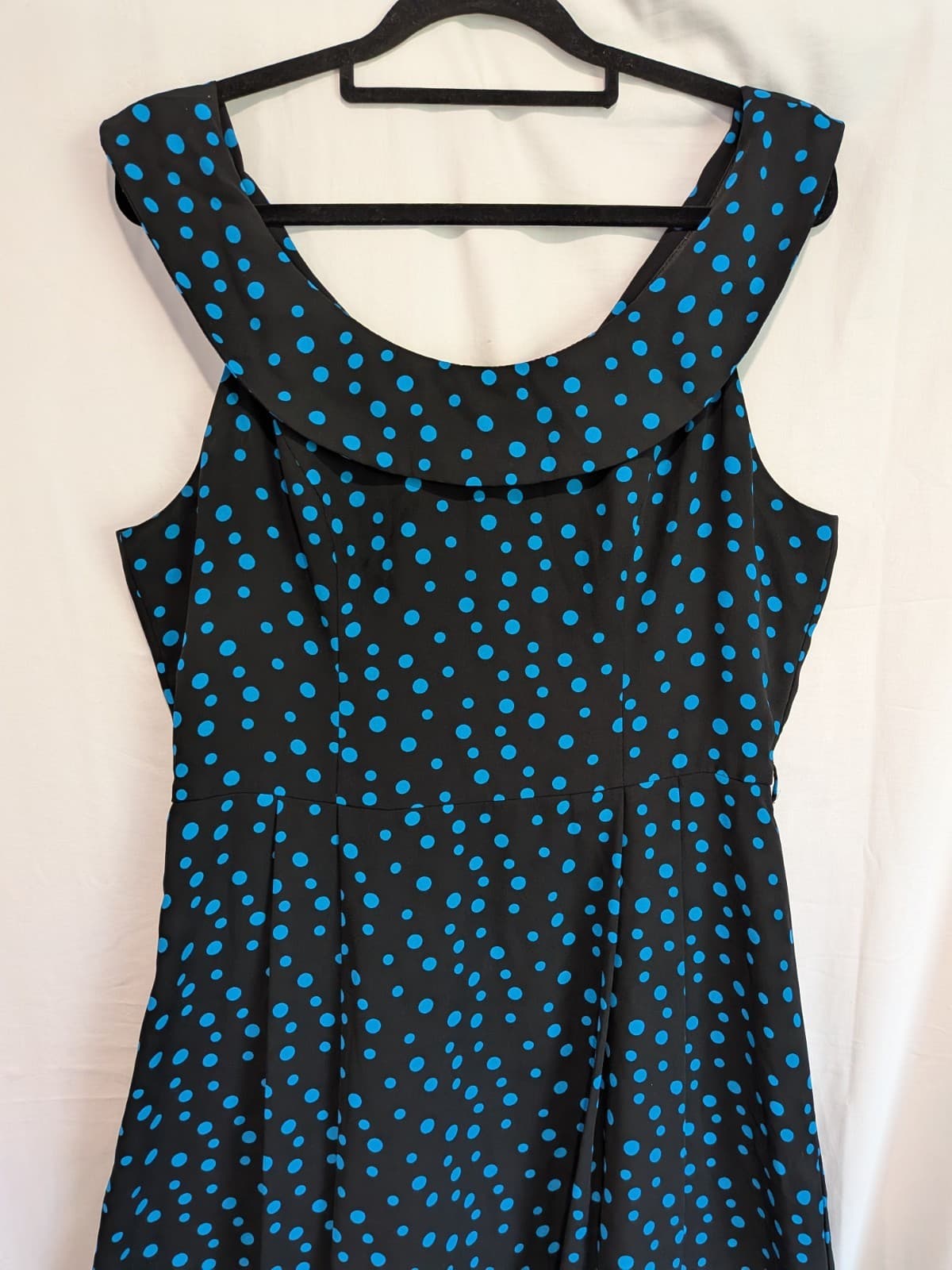 Review Retro Polka Dot Dress Size 12 Black Blue Rockabilly Pinup A Line — photo 4 of 8