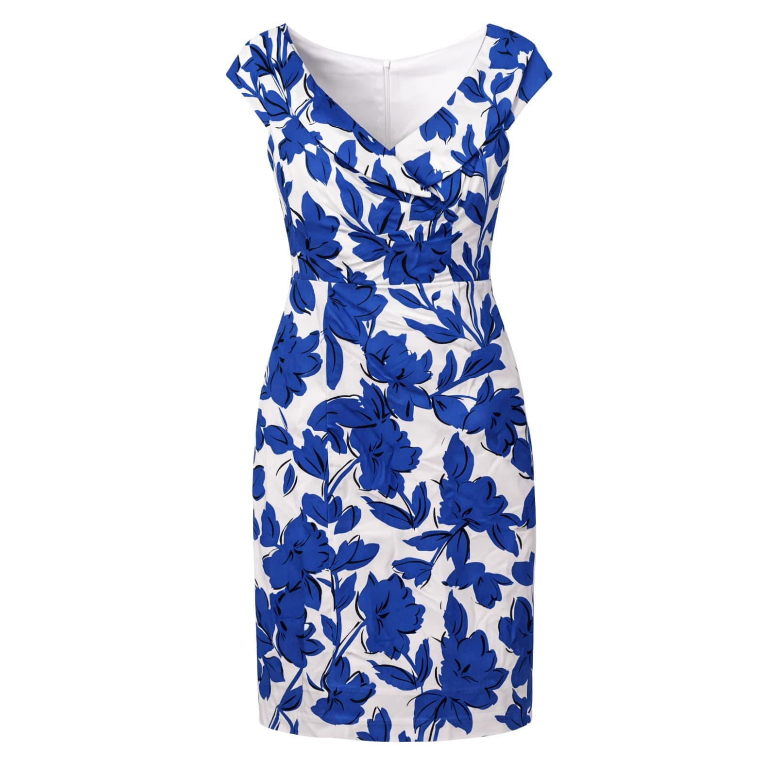 Review Dress Size 10 AUS 6 US Blue White Floral Cotton Stretch Cocktail Workwear — photo 1 of 6