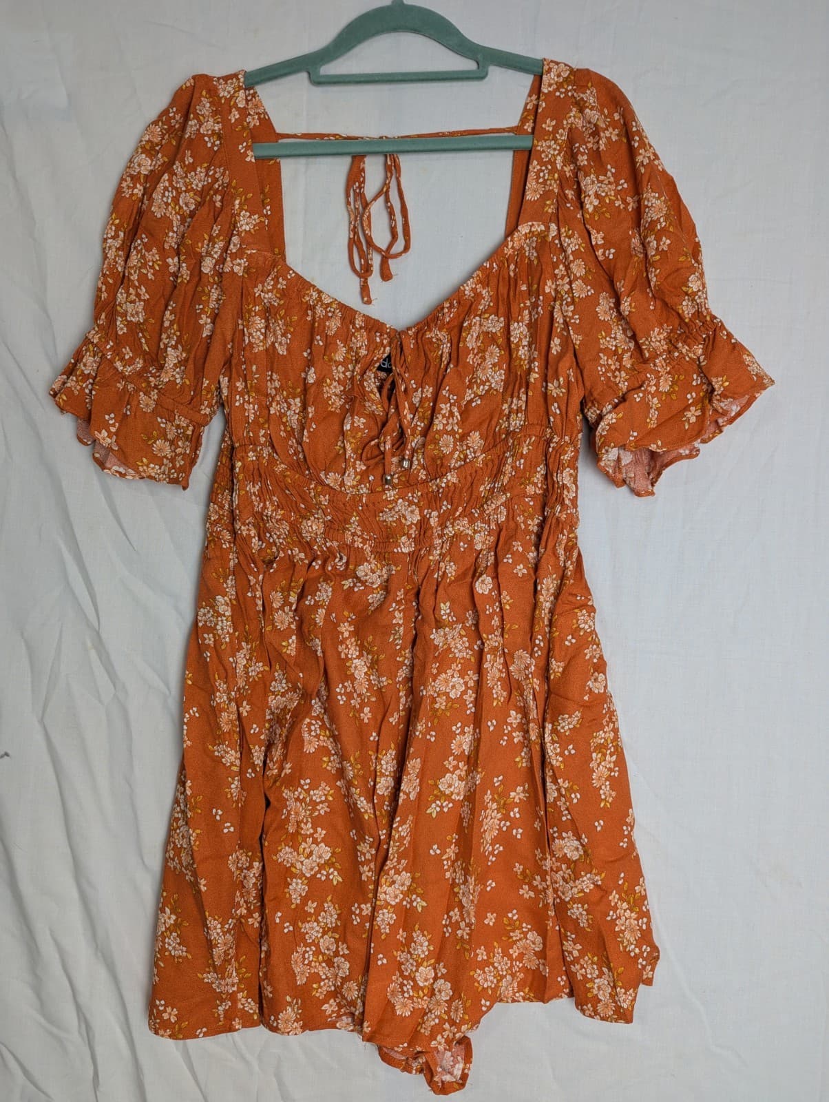Dotti Romper Orange Floral Viscose Puff Sleeve Summer Boho Size AUS 14 US 10 — photo 3 of 13