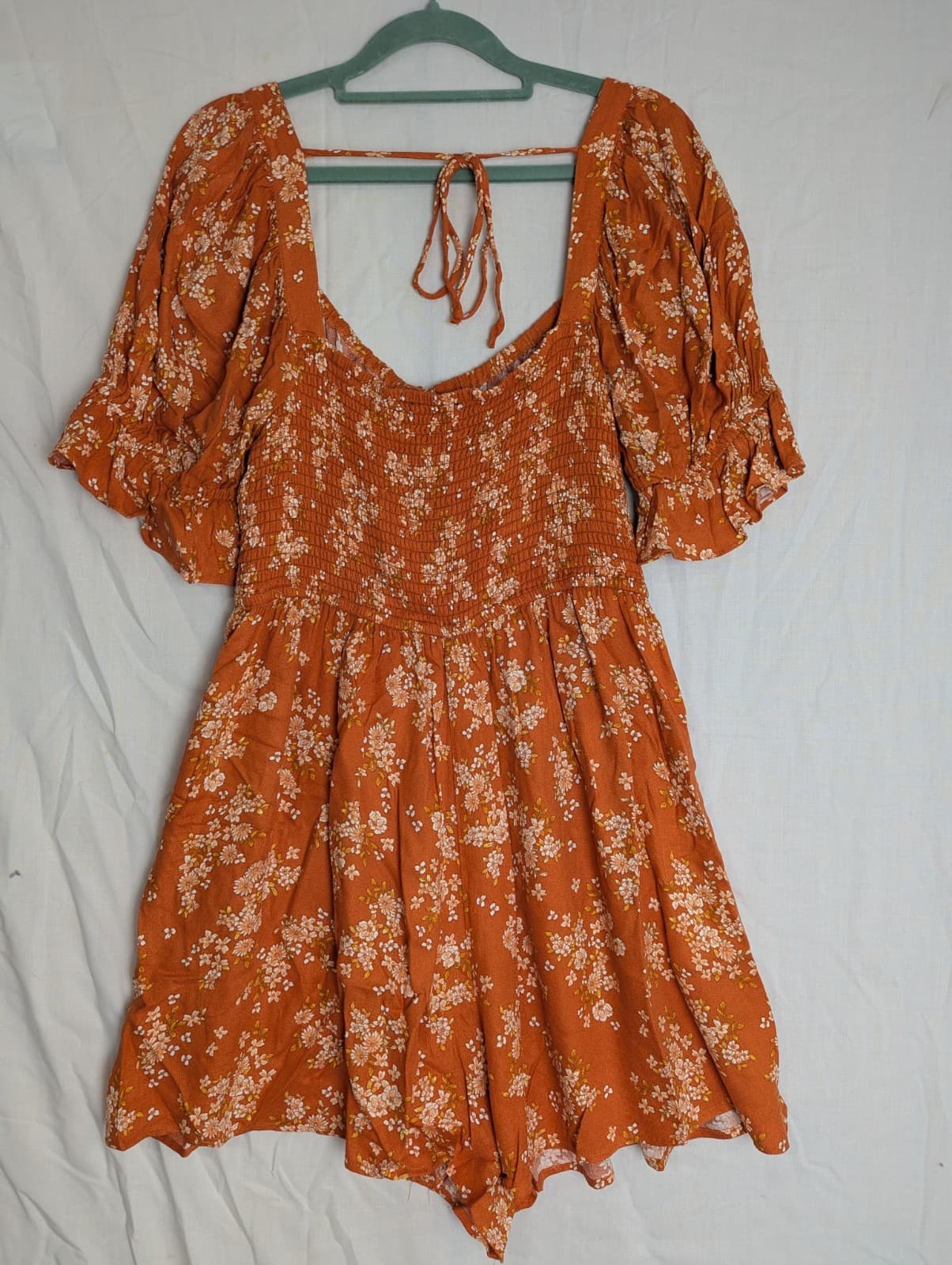 Dotti Romper Orange Floral Viscose Puff Sleeve Summer Boho Size AUS 14 US 10 — photo 8 of 13