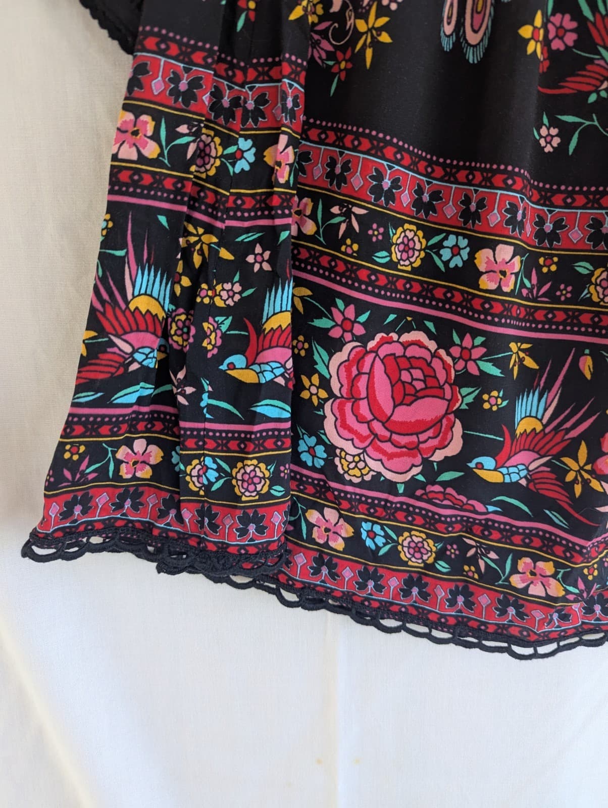 Spell & The Gypsy Vintage Era Peacock Boho Dress Black Floral Smocked Size S — photo 5 of 12