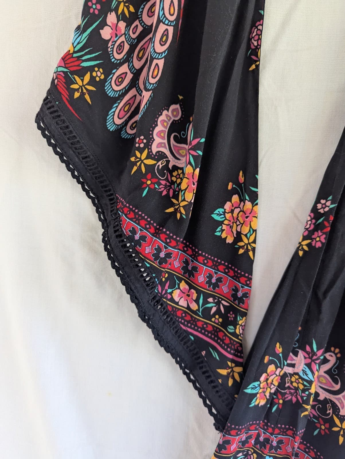 Spell & The Gypsy Vintage Era Peacock Boho Dress Black Floral Smocked Size S — photo 8 of 12