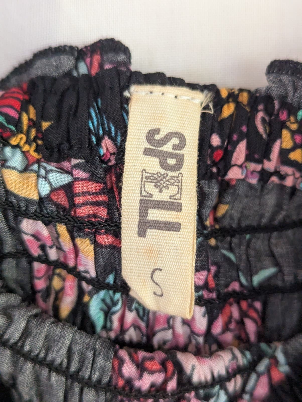 Spell & The Gypsy Vintage Era Peacock Boho Dress Black Floral Smocked Size S — photo 10 of 12