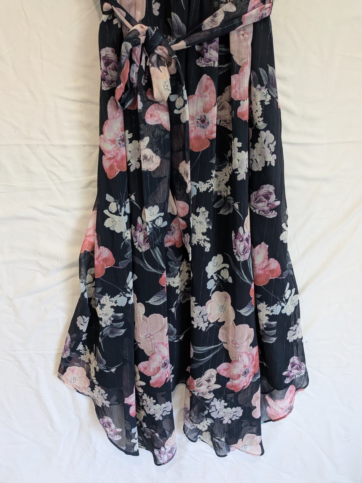 Portmans Dress Size Aus 12 Us 8 Floral Midi Navy Pink Halter Ruffle Tie Waist — photo 4 of 12