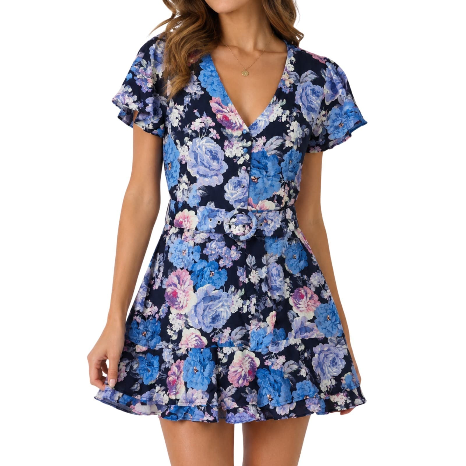 Portmans Linen Blend Floral Dress Belted Mini Tea Party Cocktail AUS 12 US 8 — photo 1 of 10