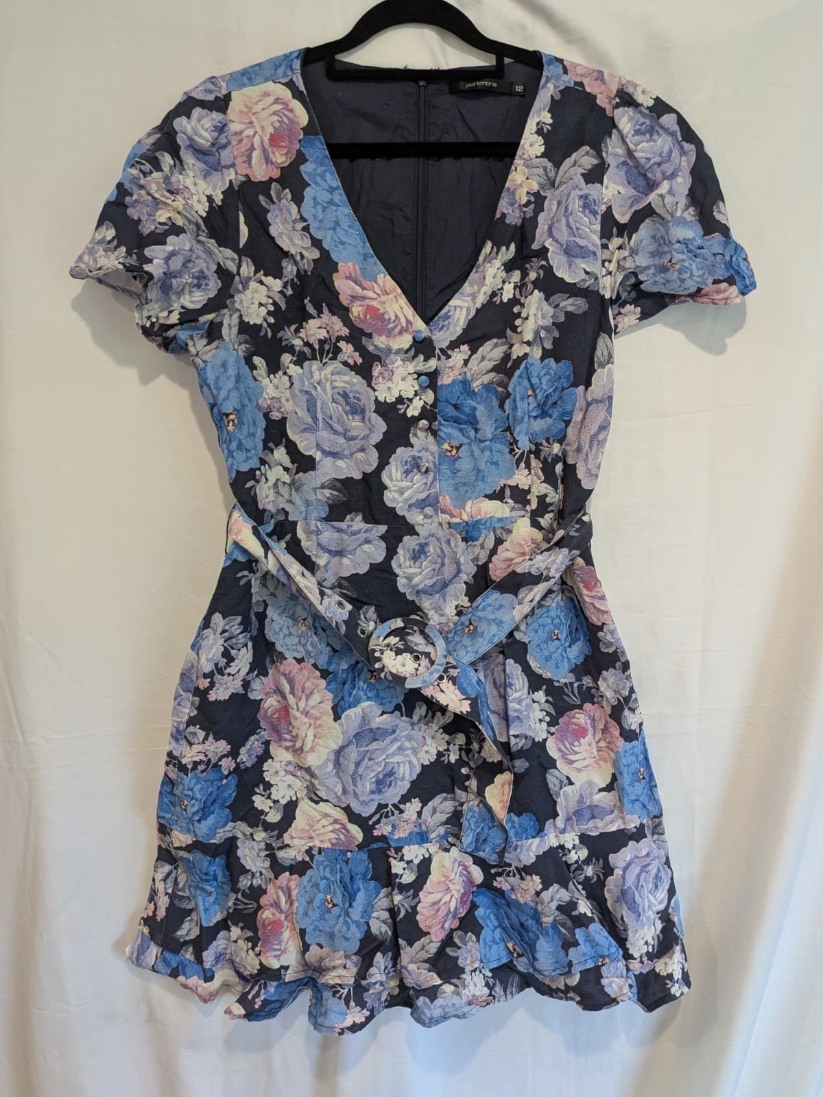 Portmans Linen Blend Floral Dress Belted Mini Tea Party Cocktail AUS 12 US 8 — photo 2 of 10