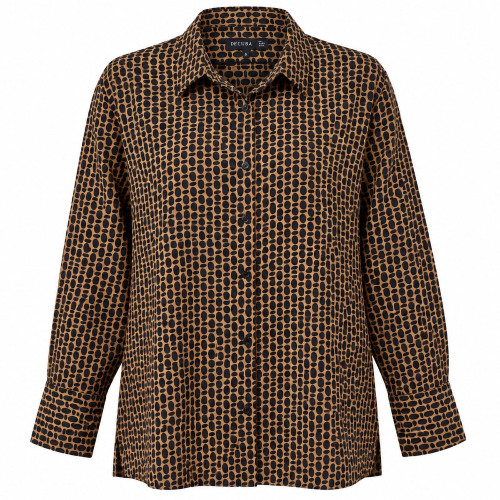 Decjuba Oversized Shirt Blouse Spot Print Brown Black Relaxed Womens Size L — photo 1 of 11