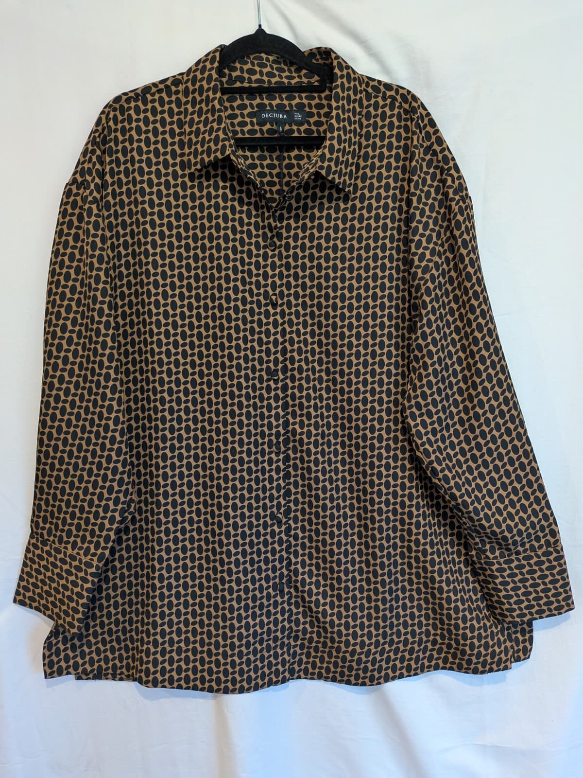Decjuba Oversized Shirt Blouse Spot Print Brown Black Relaxed Womens Size L — photo 2 of 11