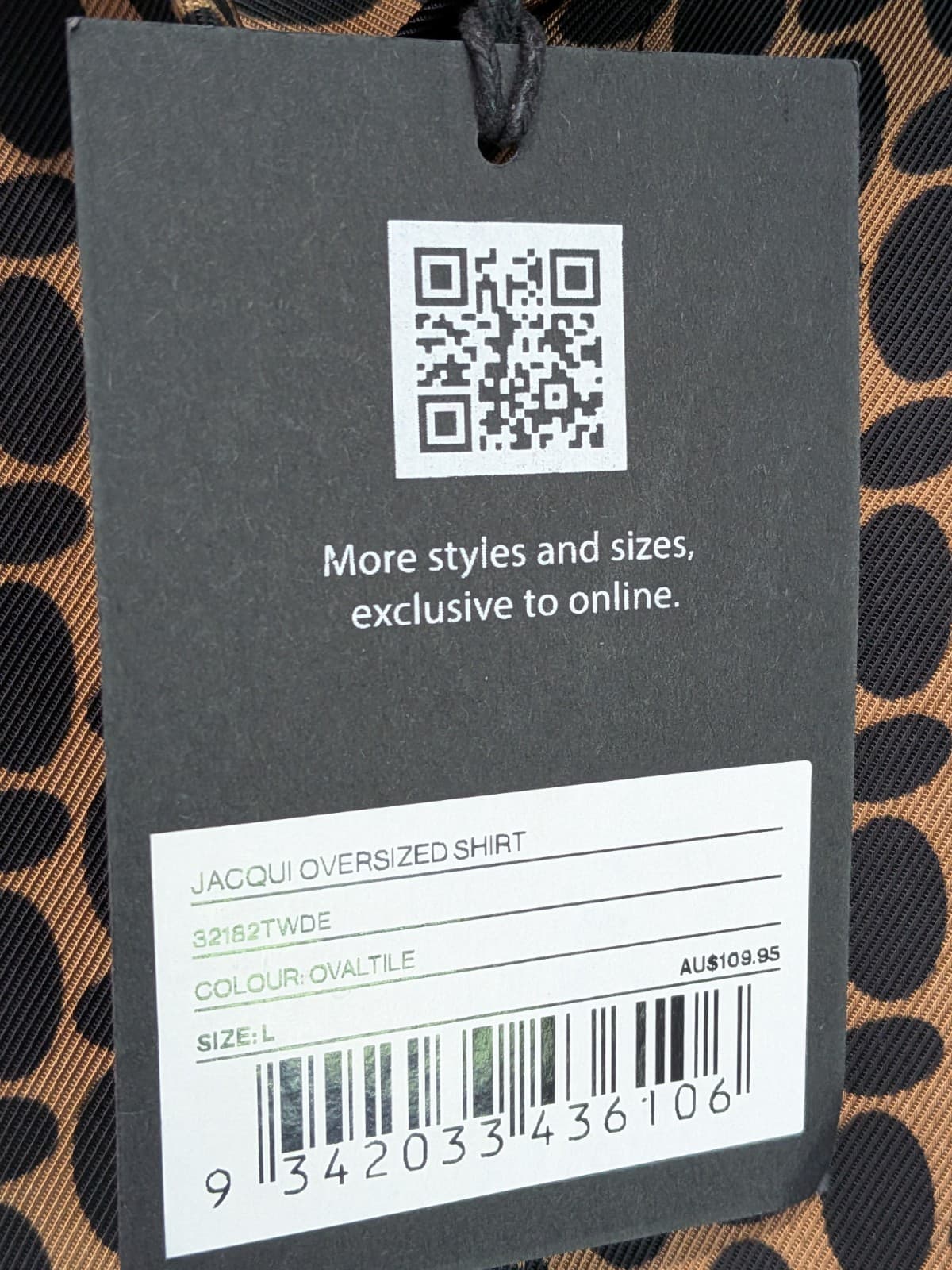 Decjuba Oversized Shirt Blouse Spot Print Brown Black Relaxed Womens Size L — photo 9 of 11